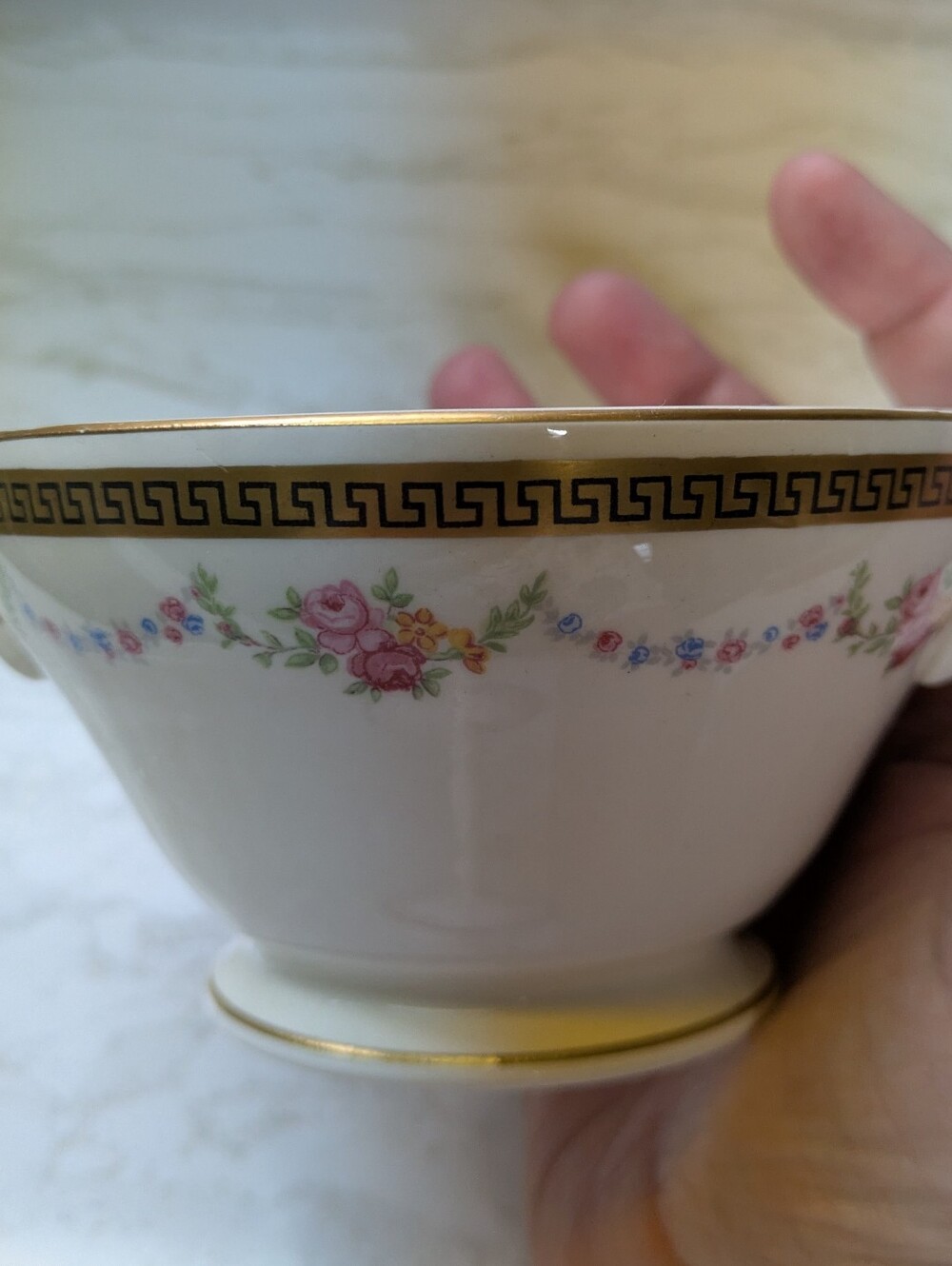 Edwin M. Knowles Floral Porcelain Covered Sugar Bowl with Gold Trim - Picture 8 of 13